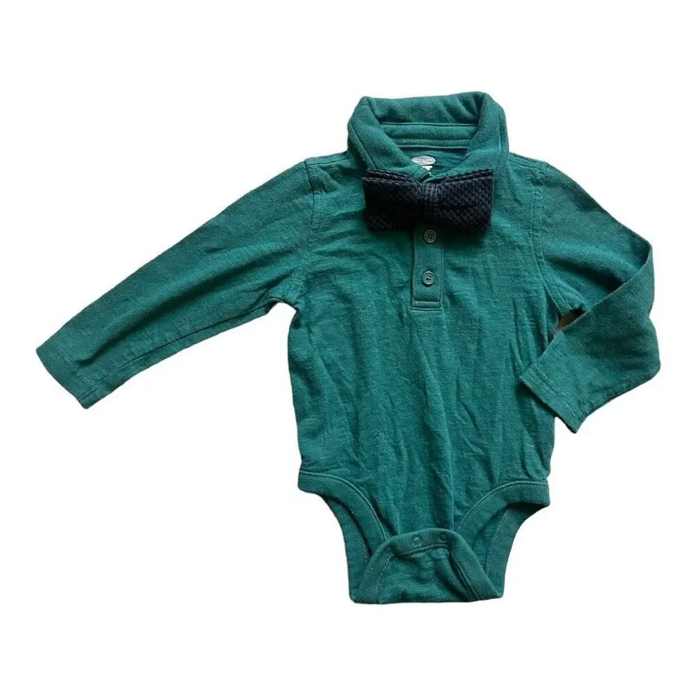 New Baby Boys Old Navy Green Onesie Bodysuit w Bow Tie - Sz 12-18 mo